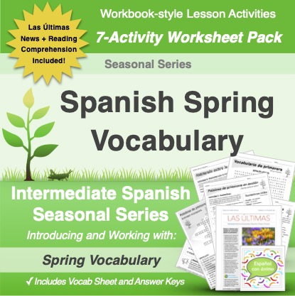 Spanish Spring Vocabulary Worksheet Pack
